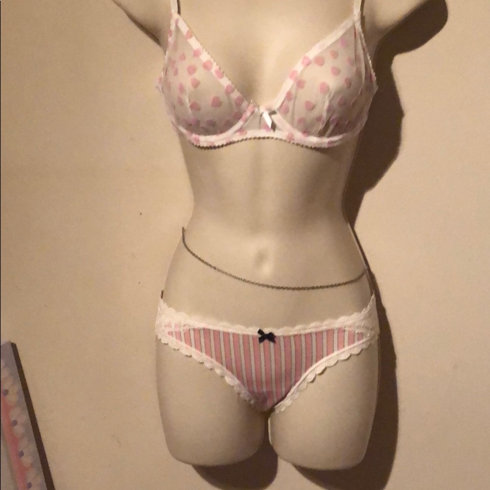 White sheer Bra with pink heart accents